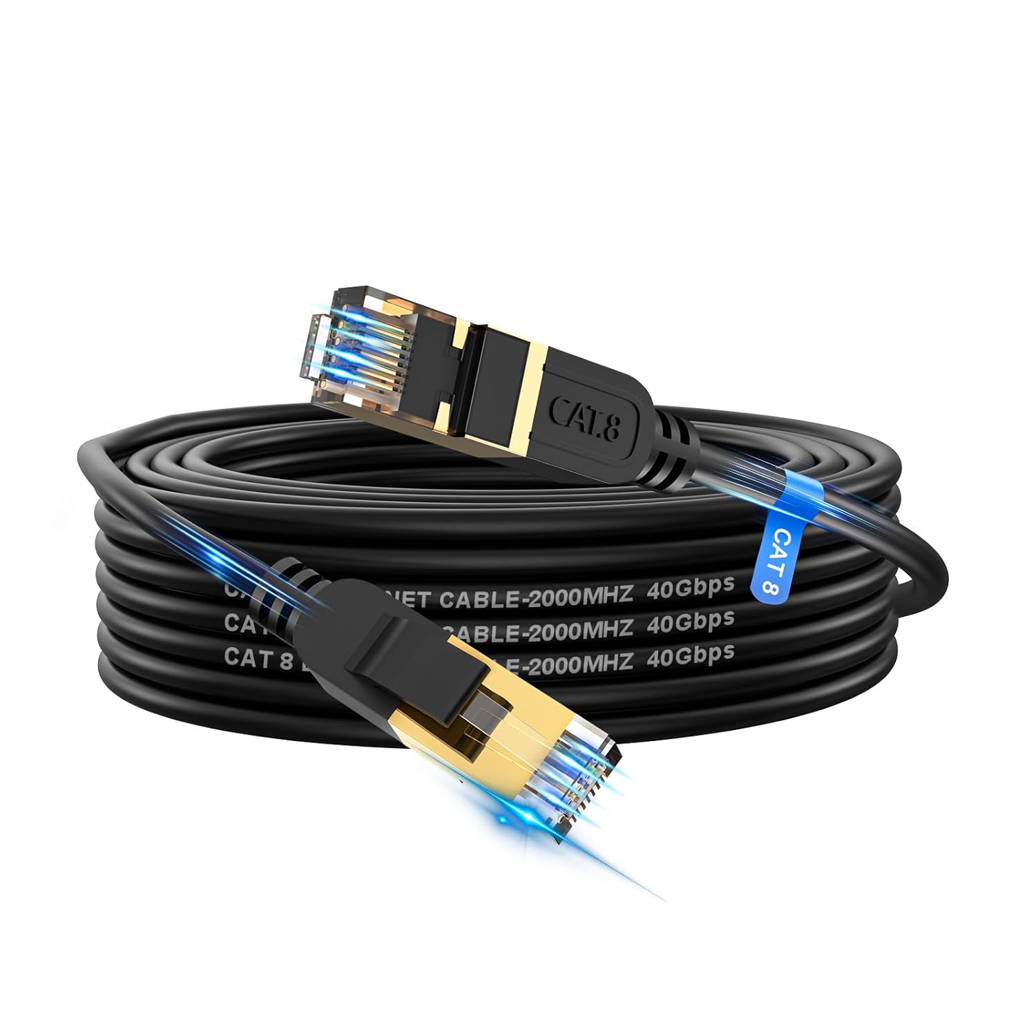 Cable Ethernet Cat 8, 30 pies de alta velocidad, resistente, 26 AWG, cable de red LAN Cat8 de 40 Gbps, 2000 Mhz con conector RJ45 chapado en oro,