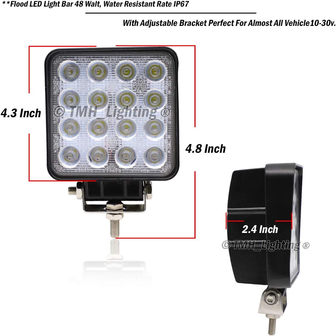 Paquete de 10 luces LED TMH de 48 W con forma cuadrada de 60 grados, luz de inundación, luz de conducción, ATV, todoterreno, 4wd, 4×4, Utv, Van,