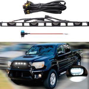 MEALAM Luces LED blancas 4 piezas parrilla delantera Raptor lámparas accesorios de coche con arnés y fusible, compatible con Toyota Tacoma 2012 2013 MEALAM Luces LED blancas 4 piezas parrilla delantera Raptor lámparas accesorios de coche con arnés y fusible, compatible con Toyota Tacoma 2012 2013