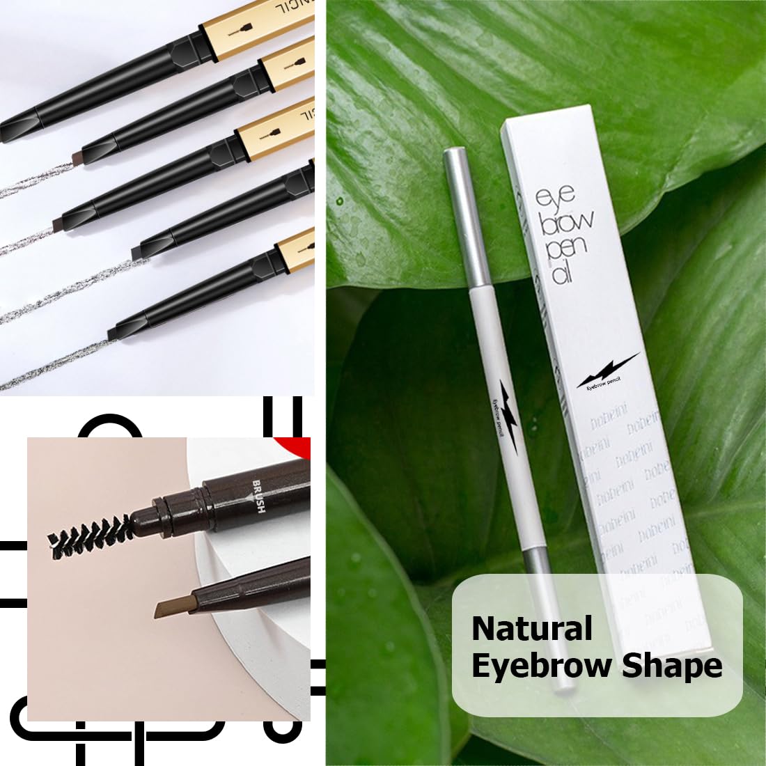 3 lápices de cejas diferentes, crean cejas de aspecto natural fácilmente y duran todo el día, 3 en 1 3 lápices de cejas negro #-0803097