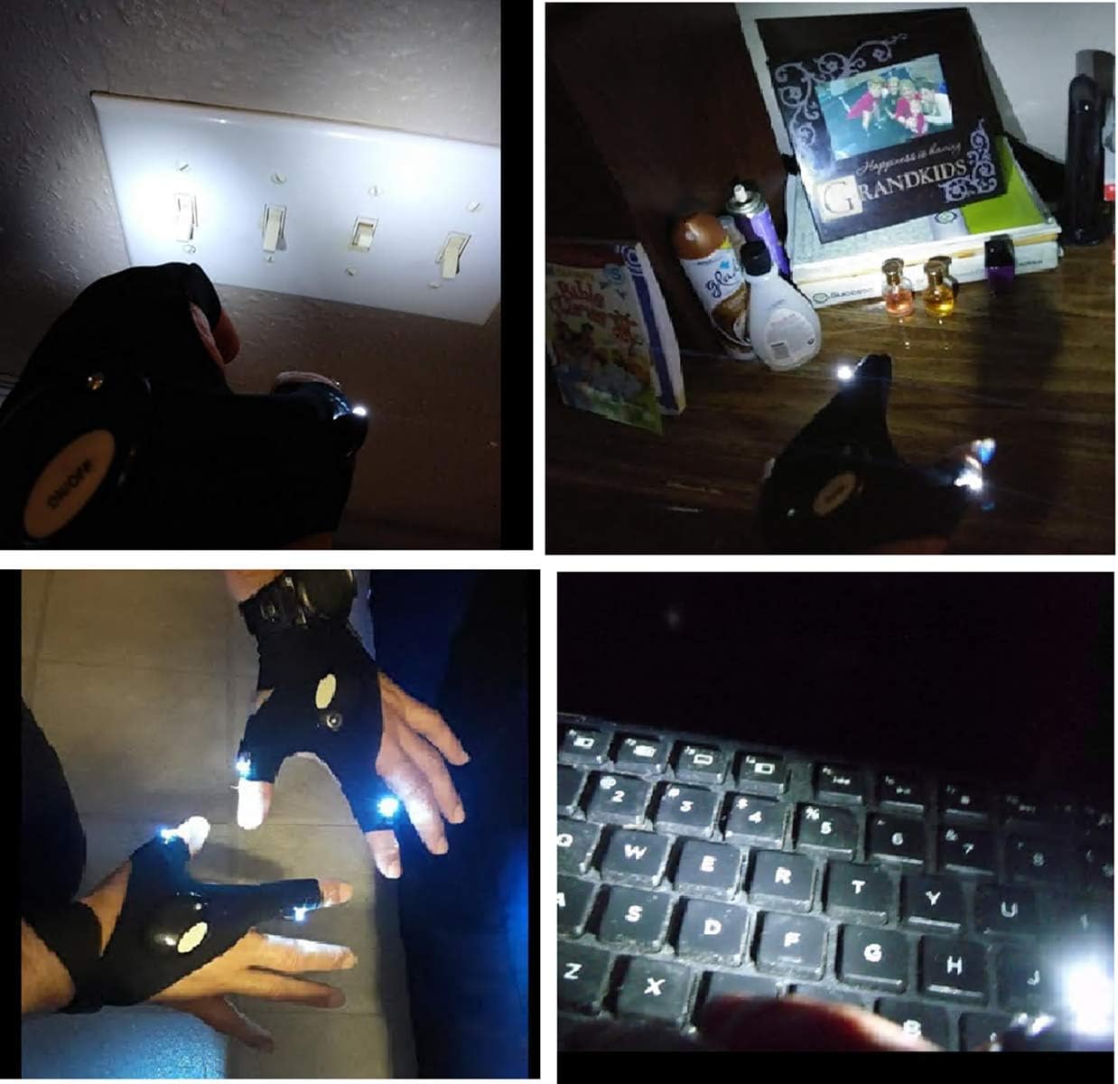 Guantes de linterna, guantes de linterna LED sin dedos, regalos de cumpleaños para hombre, linternas manos libres para trabajar en lugares oscuros