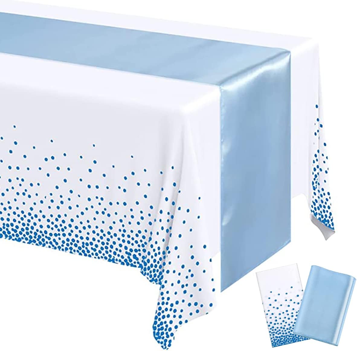 Paquete de 2 manteles desechables de plástico rectangulares de plástico de 54 x 108 pulgadas con 12 x 108 pulgadas, camino de mesa de satén para