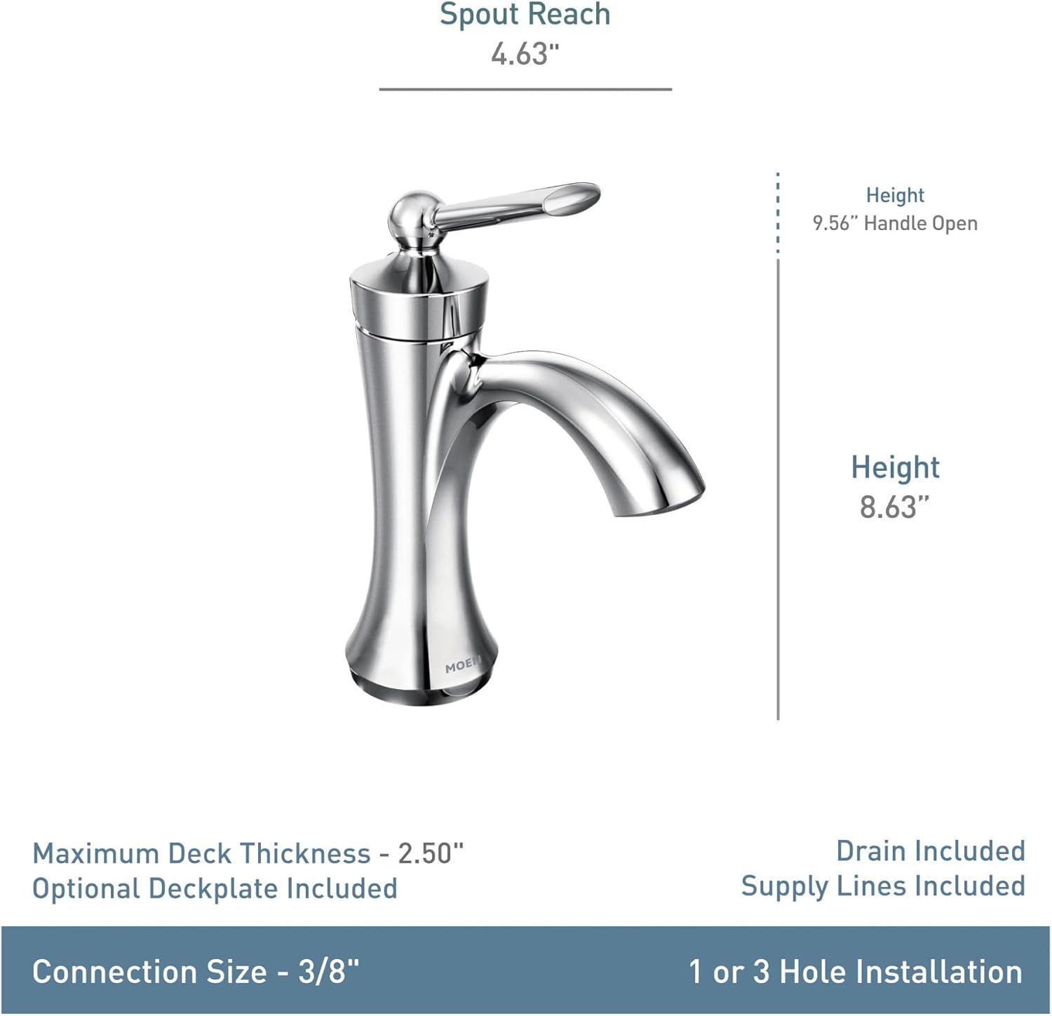 Moen 4500ORB Wynford – Grifo de baño de arco alto de una manija con conjunto de drenaje, bronce aceitado, bronce aceitado