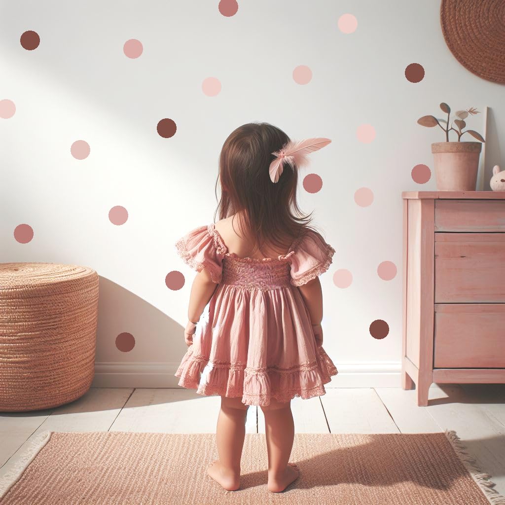 Calcomanías de pared de lunares rosados, 150 calcomanías de pared bohemias de 2 pulgadas para dormitorio, guardería o sala de juegos, calcomanías de
