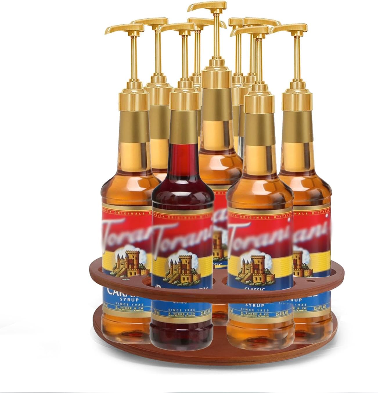 Organizador giratorio para jarabe de café con almohadillas antideslizantes, organizador de jarabe, plato giratorio, capacidad para 9 botellas,