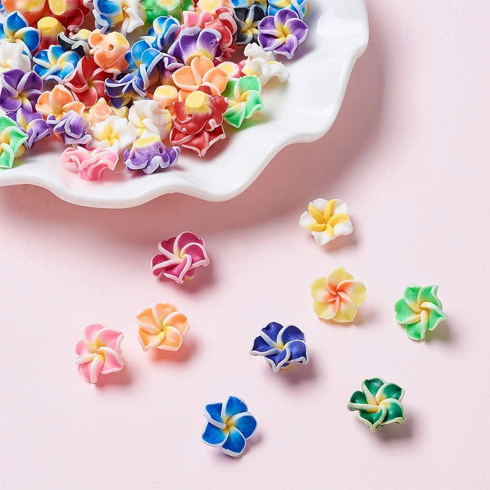 Craftdady 200 cuentas sueltas de arcilla polimérica Plumeria Flower Spacer 0.472×0.315 in colores mezclados al azar 5 pétalos florales abalorios de