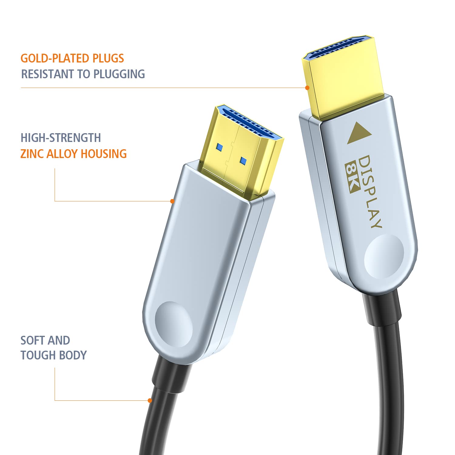 8K HDMI 2.1 Cable de fibra óptica 100 pies en pared de alta velocidad 48Gbps cable HDMI 8K60Hz 4K120Hz delgado delgado flexible