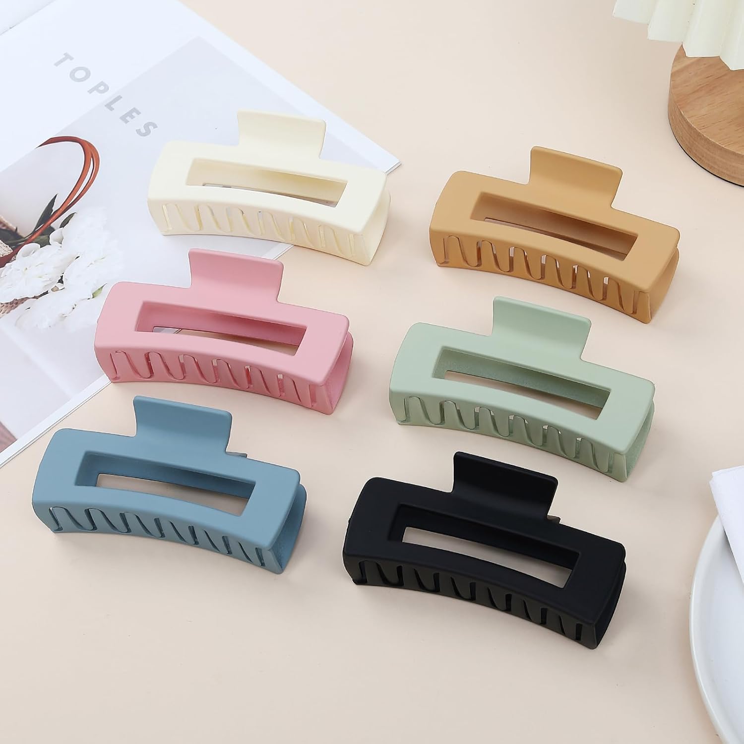 Sisiaipu Pinzas grandes para el cabello de 4 pulgadas, 6 pinzas grandes para cabello grueso, pinzas cuadradas para el cabello para mujeres, pinzas