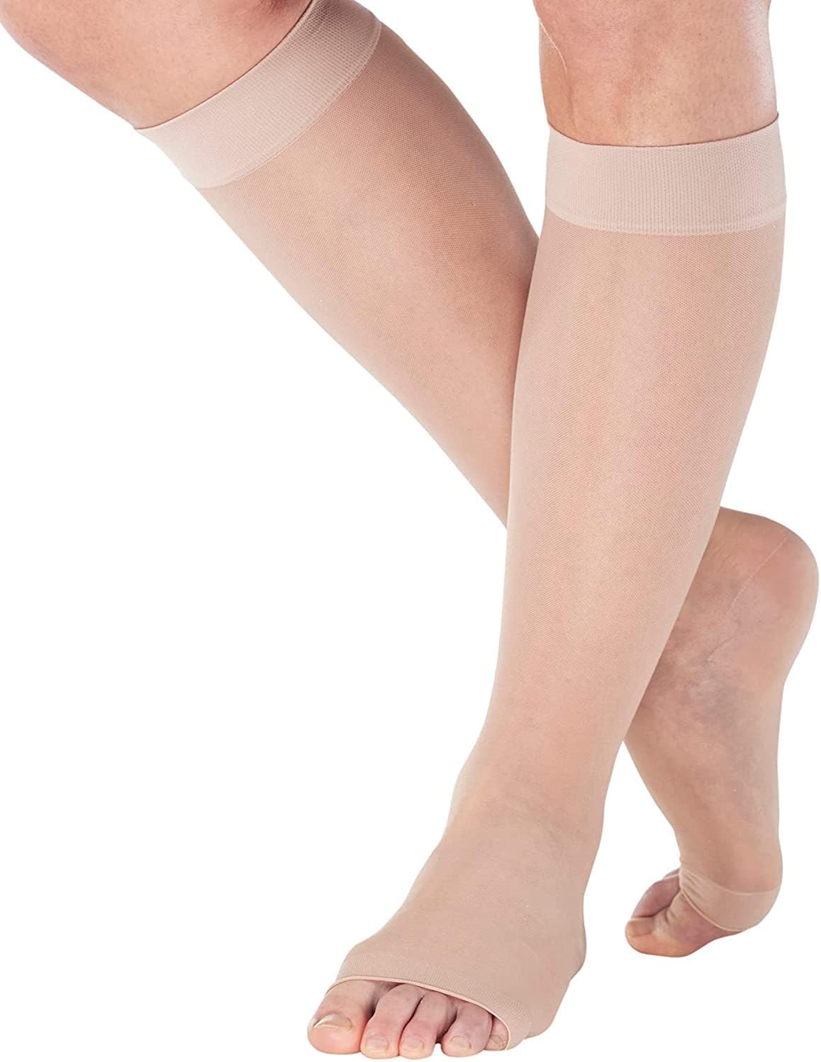 ABSOLUTE SUPPORT Hechos en Estados Unidos – Calcetines de compresión para mujer de circulación de 15-20 mmHg, punta abierta – A111, Desnudo