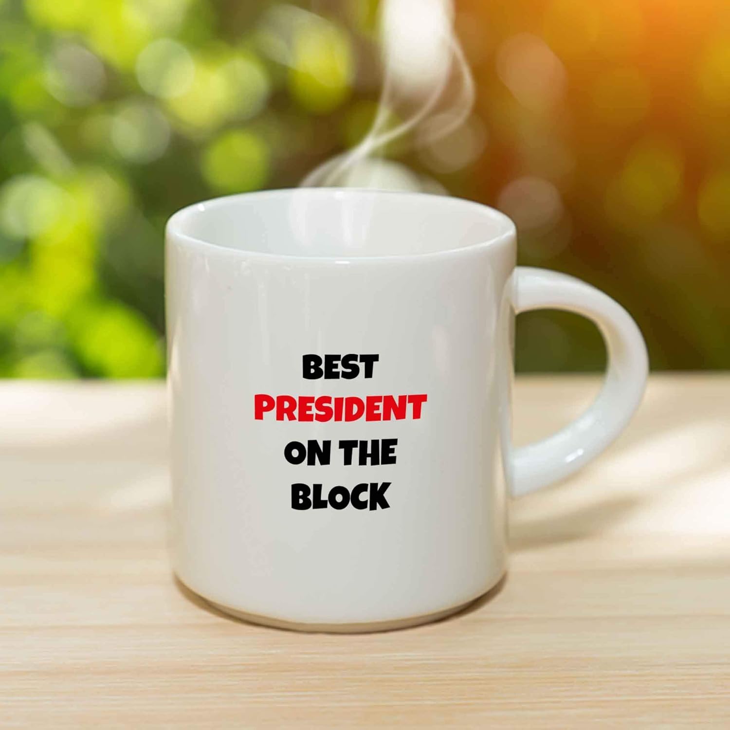 Bouncing Brick Designs Taza de café Best President On The Block, divertida idea de regalo para familiares, amigos, compañeros de trabajo, taza de