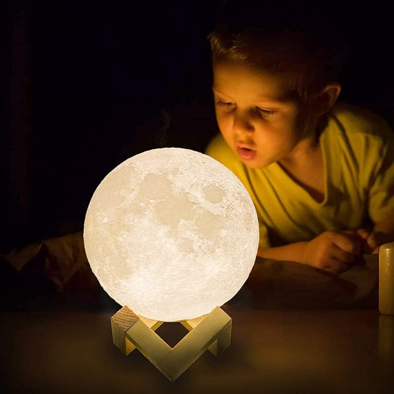 CPLA Lámpara de luna 2024 actualización de 128 colores con luz nocturna de luna de sincronización para niños, soporte de madera y control