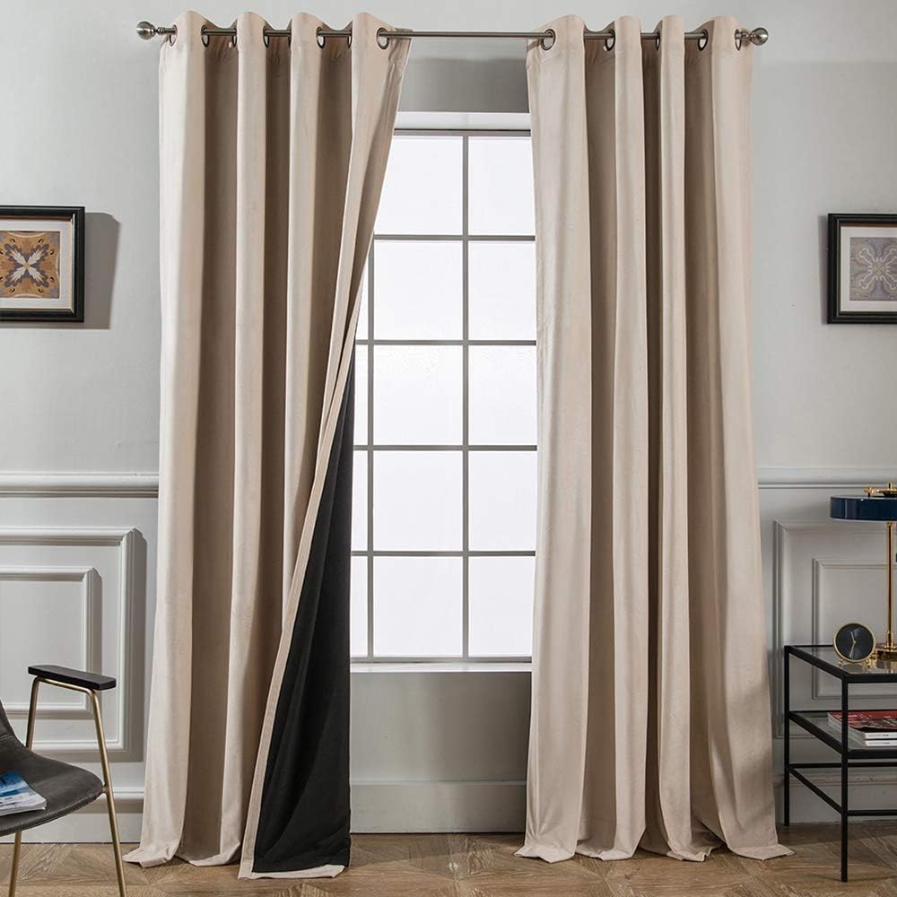 Melodieux Cortinas de terciopelo 100% opacas para dormitorio, sala de estar, súper suaves, cortinas con aislamiento térmico con forro negro, 52 x 96