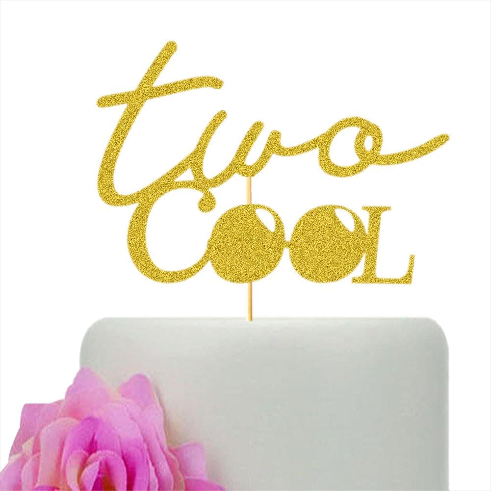 Decoración para tartas de 2 cumpleaños, divertidas decoraciones de fiesta de segundo cumpleaños para niños y niñas, purpurina dorada