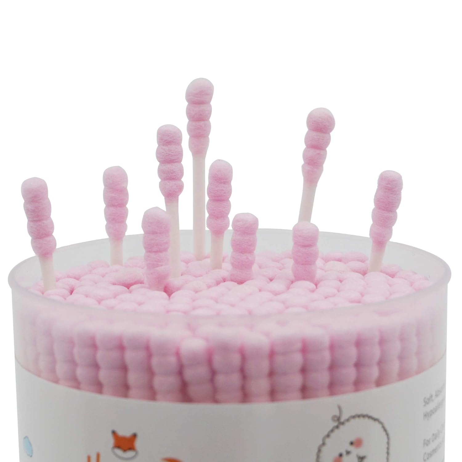 Hisopos de algodón rosa en espiral, 600 unidades de algodón orgánico, doble cara, firmemente envueltos, puntas de algodón, palillo de papel, suave,