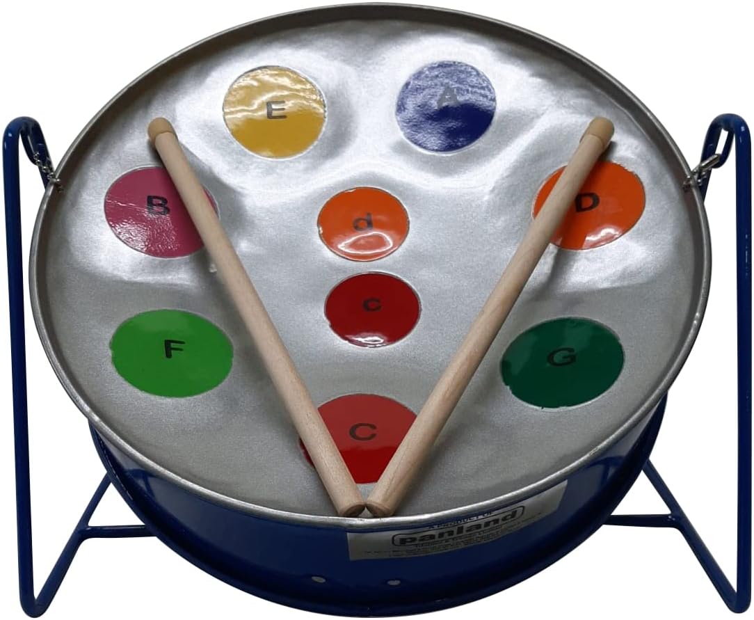 Tambor de acero (Steelpan) de 10 pulgadas con instrucciones fáciles para principiantes Rainbow Pitipan (azul y plateado)