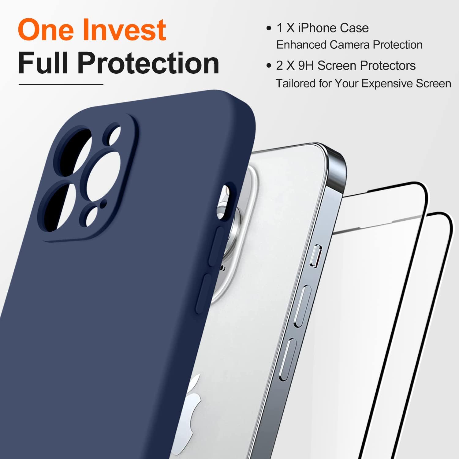 TISOOG Funda compatible con iPhone 14 Pro Max, con 2 protectores de pantalla de vidrio templado 9H, protección de cámara forro de microfibra Funda