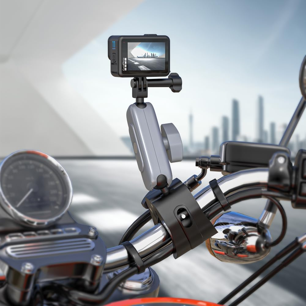 SUREWO Soporte de abrazadera para manillar, soporte de poste de bicicleta de motocicleta con cabezal de bola flexible 360 compatible con GoPro Hero