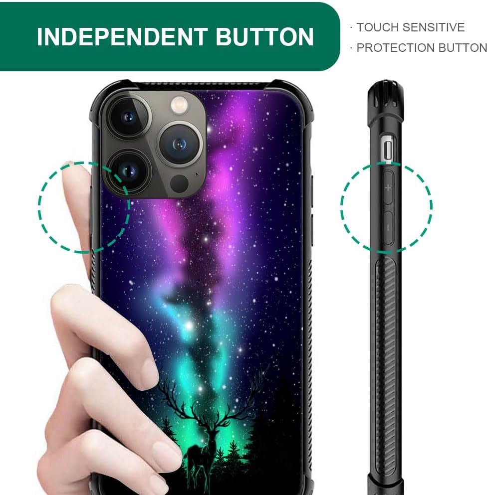 CARLOCA Funda compatible con iPhone 15, funda con diseño artístico de ciervo aurora boreal para iPhone 15, ultra protección, a prueba de golpes, de