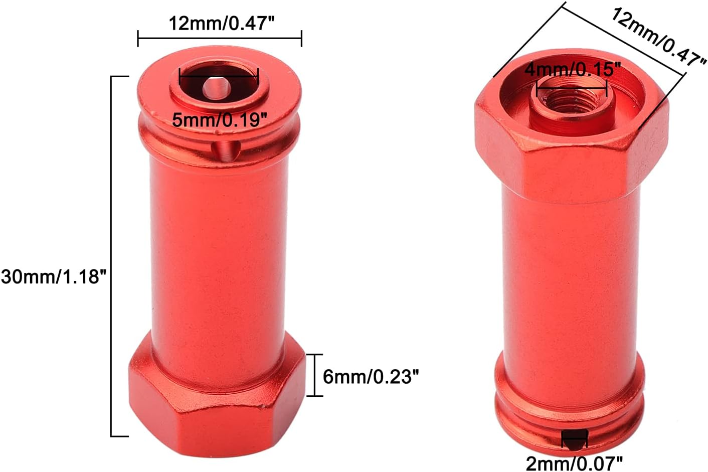 4 adaptadores hexagonales de aluminio de 0.472 in para rueda de 1.181 in de extensión, eje de desplazamiento amplio, piezas de actualización para