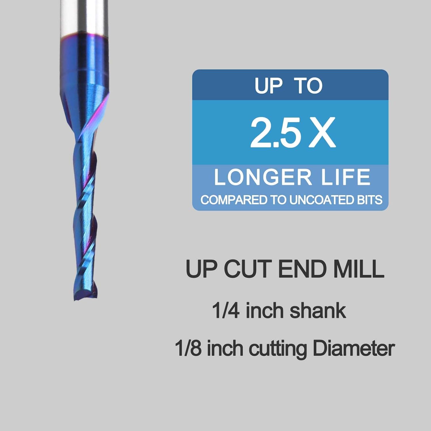 Spiral Router Bits Up Cut 18 inch Cutting Dia 14 inch Shank Solid Carbide End Mill with Nanco Blue Coating CNC Bits for Wood Cut 3D Carving Engraving