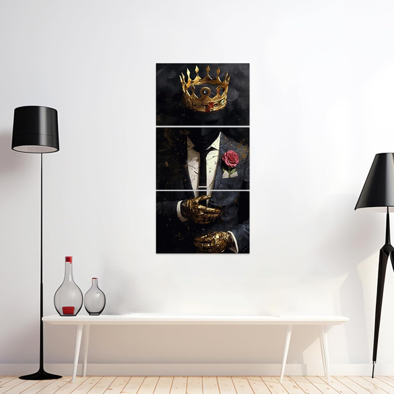 ZXHYWYM Arte de pared afroamericano de 3 piezas, imágenes de hombre negro, coronas doradas, lienzo para sala de estar, dormitorio, oficina en casa