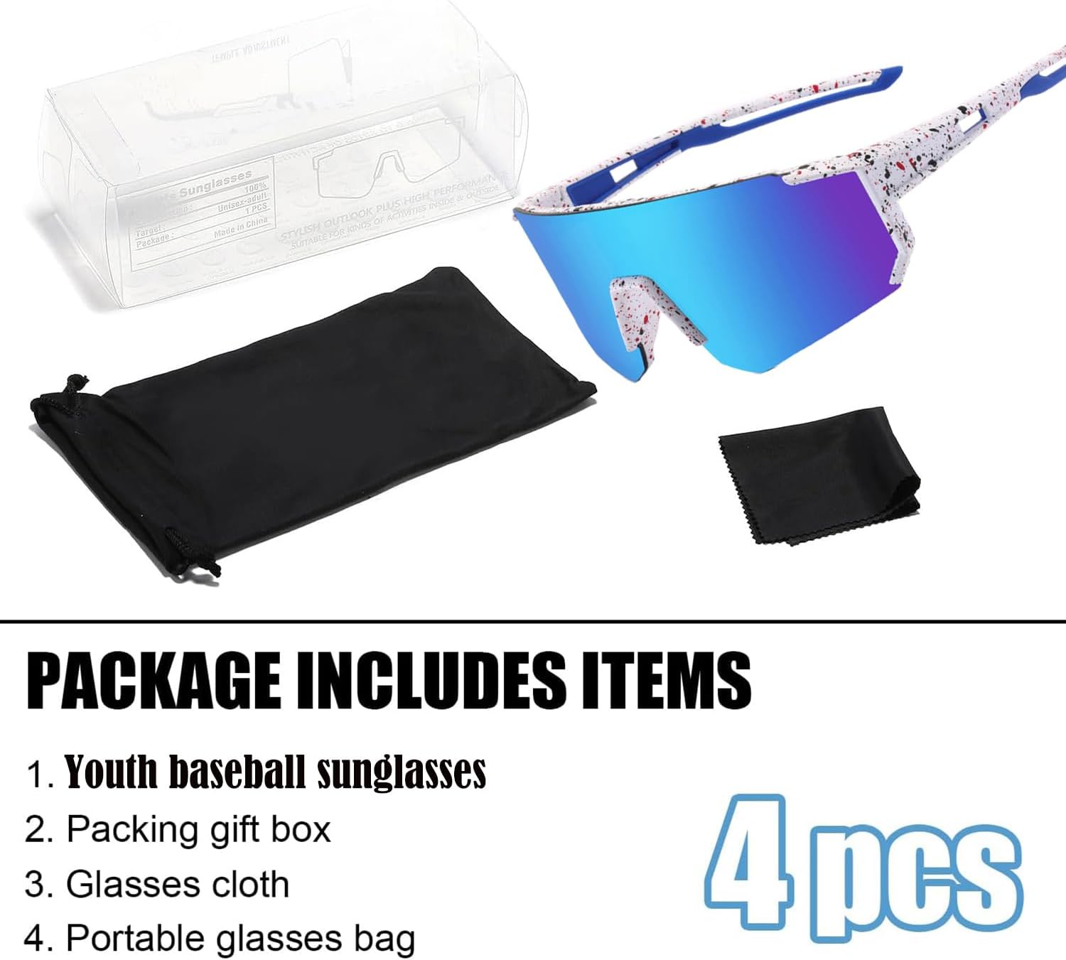 Gafas de sol de béisbol juvenil para niños y niñas,UV400 Gafas de sol deportivas para niños,Gafas de ciclismo Running Golf