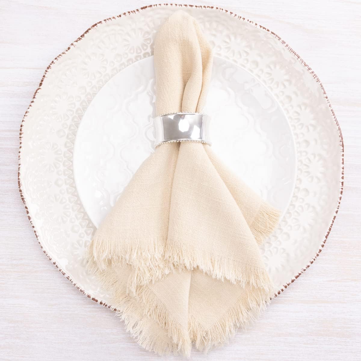 Socomi Servilletas de tela hechas a mano a granel de 18 x 18 pulgadas, servilletas de cena de lino y algodón, servilletas rústicas para boda,