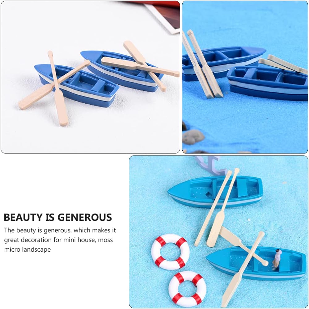 Kisangel 5 juegos de botes de remos en miniatura con remos, modelo de canoa, modelo de canoa, figura de barco de juguete, decoración náutica para el