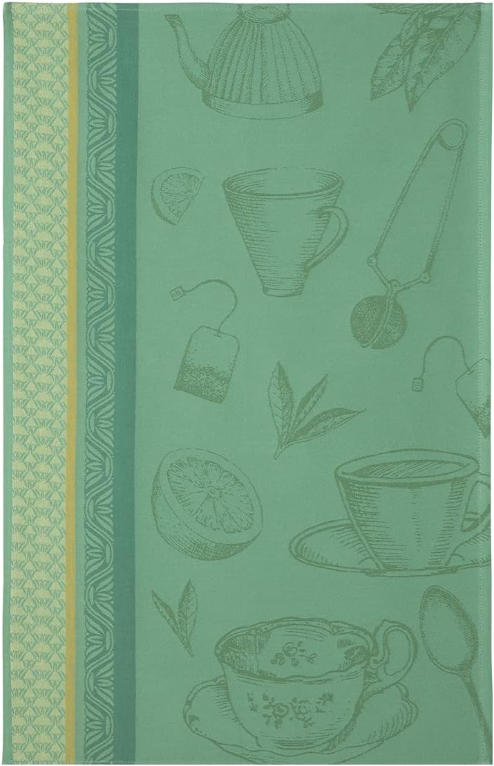 Toalla Jacquard de algodón francés, Tea Mishmash, 20 pulgadas por 30 pulgadas, verde, 100% algodón