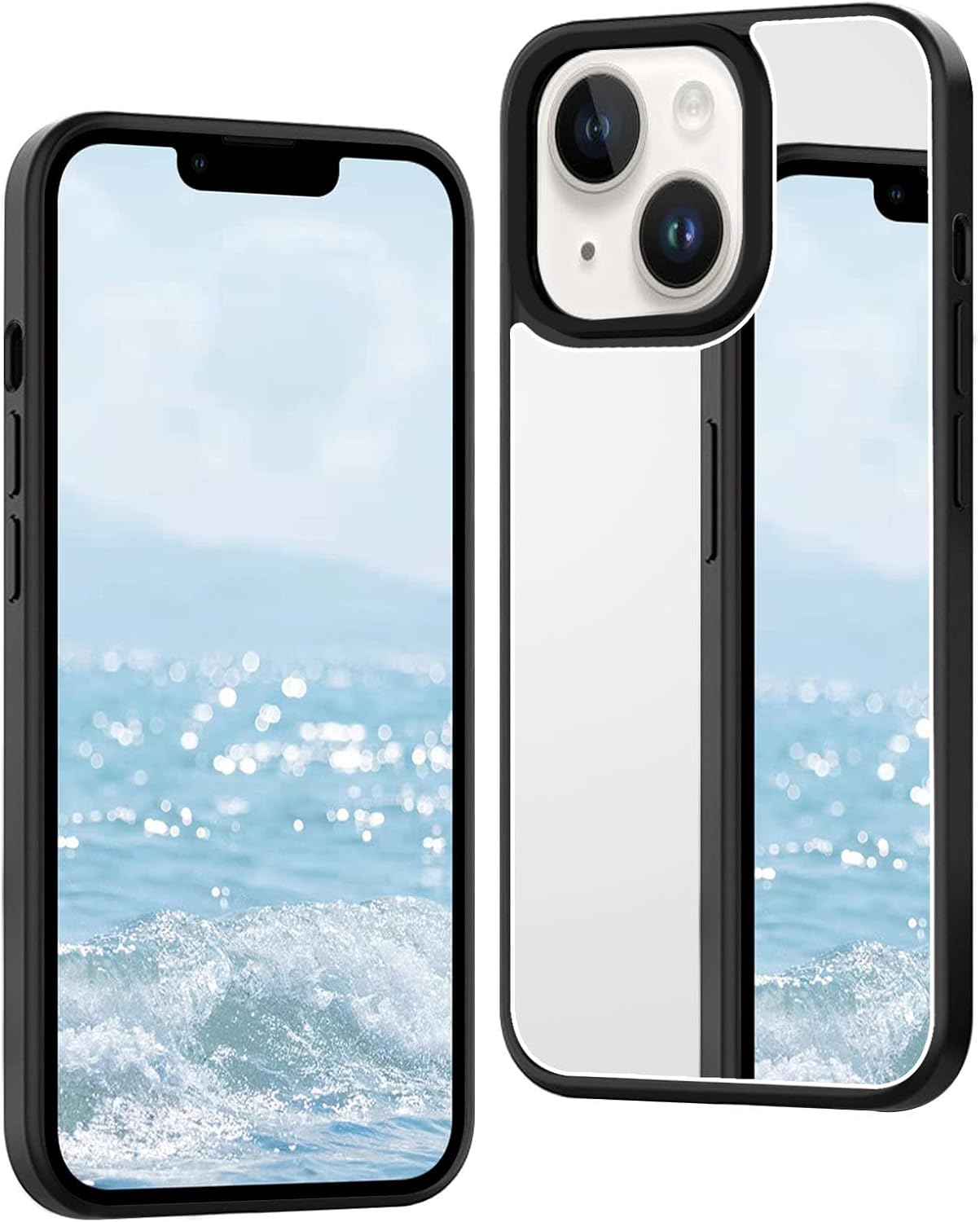 Compatible con iPhone 15 Mirror Case para mujeres y niñas, maquillaje lindo de goma suave parachoques delgado lujo moda protección caso brillante