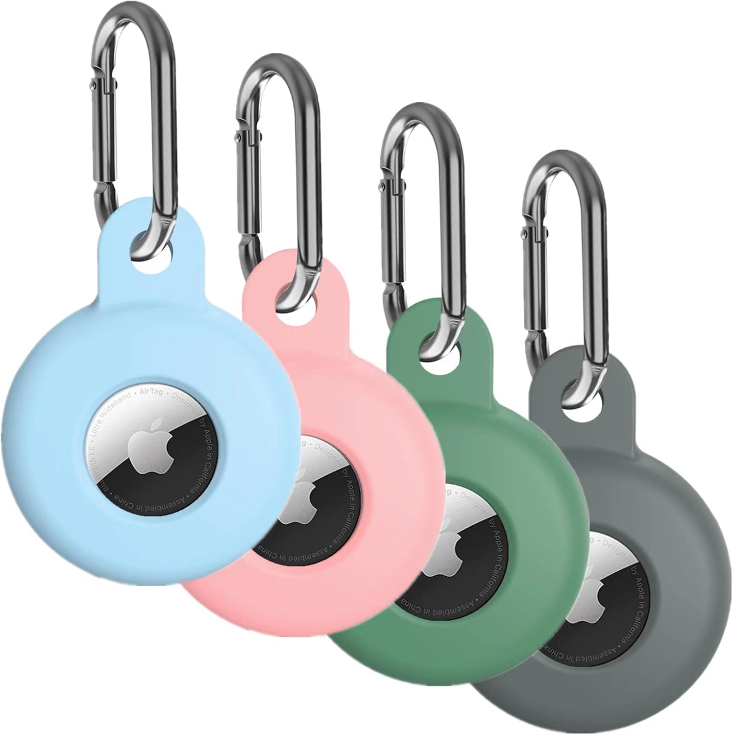 Paquete de 4 soportes para AirTag de Apple, funda para Airtag con llavero antipérdida, funda protectora de silicona adecuada para mochilas de niños,