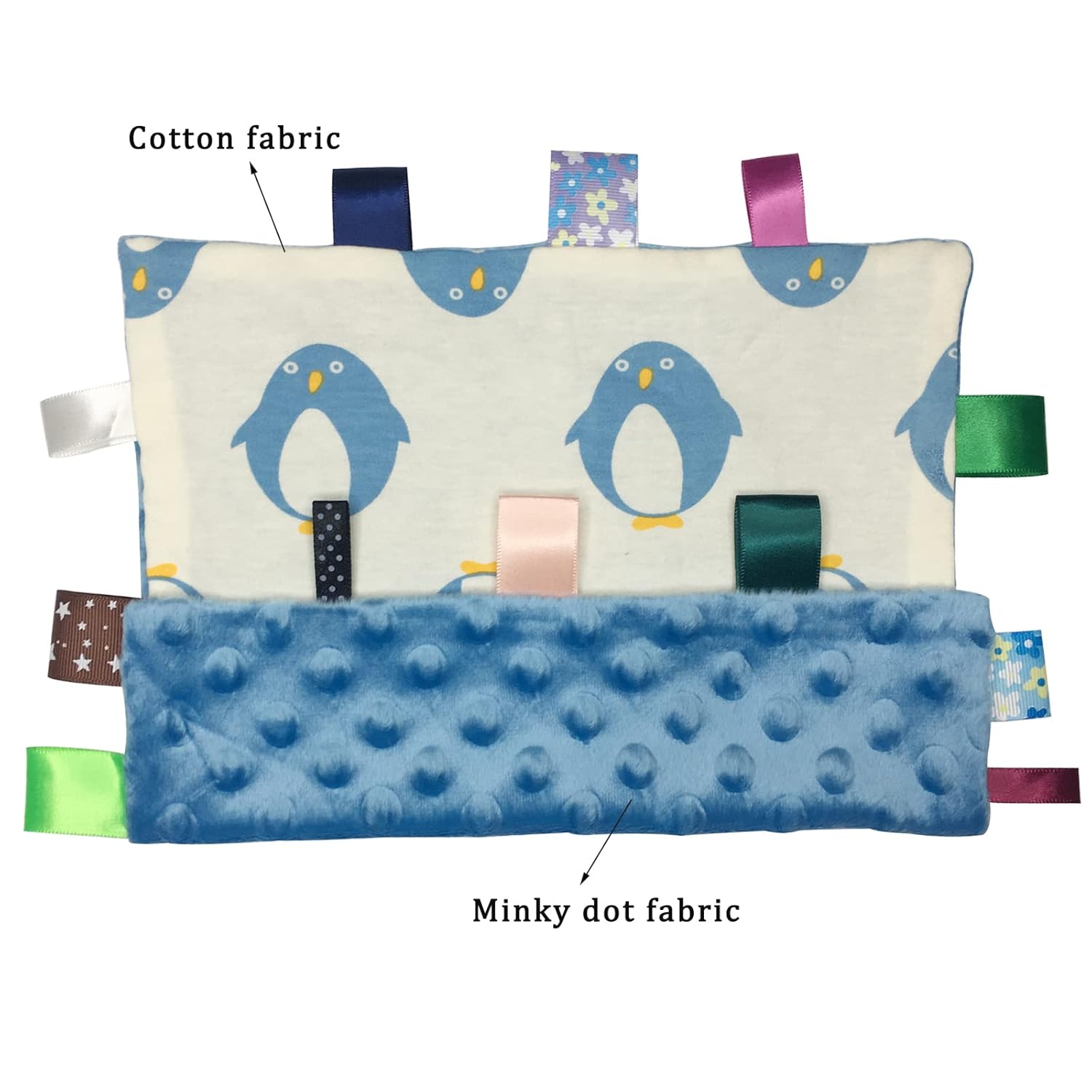 Lovey – Manta de seguridad para bebé con etiquetas, manta de felpa suave, toalla cómoda y cómoda manta de lunares Minky juguete calmante diseño de