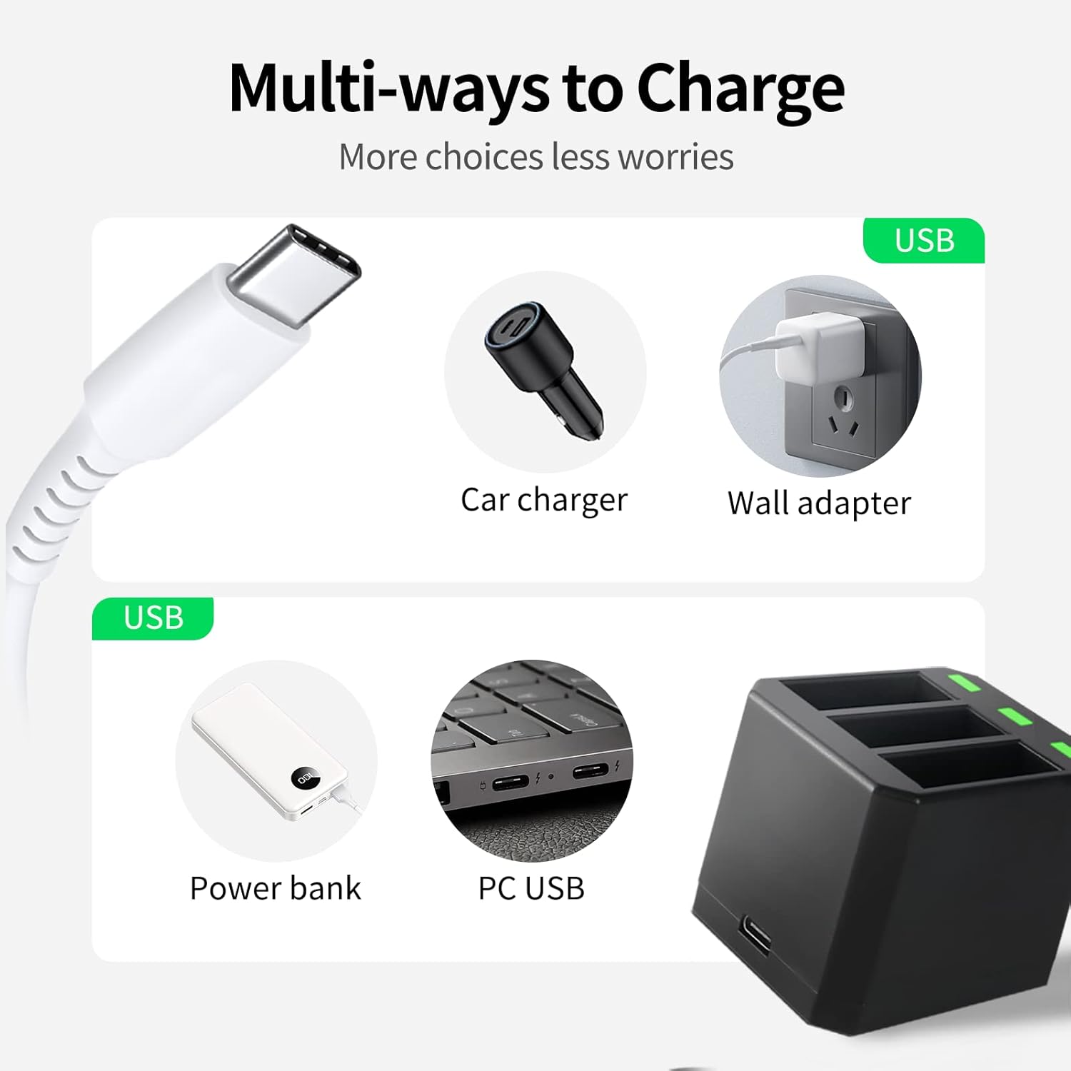 Seternaly Batería Hero 87 (paquete de 3 1500 mAh), cargador de baterías de repuesto compatible con GoPro Hero 8765 y Hero 2018