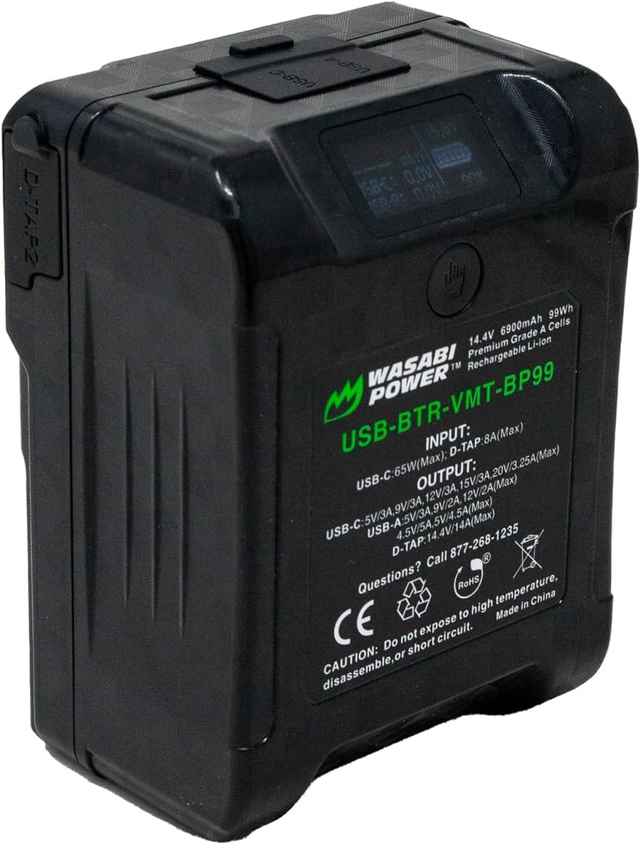 Wasabi Power Batería BP99 V-Mount Mini Series (14.4V, 6900mAh, 99Wh) con carga rápida USB-C