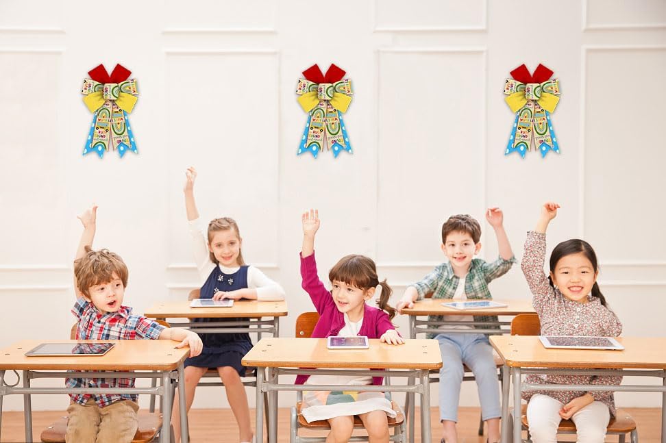 Alibbon 2 lazos de vuelta a la escuela para corona, lazos de corona escolares, lazos de corona de aula para puerta delantera, lazos de autobús