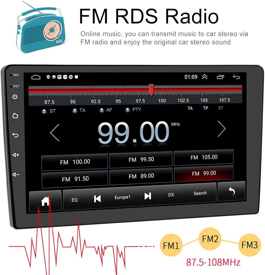 Android 13.0 Reproductor de radio estéreo para automóvil Toyot-a Corolla 2009-2013 2 GB (RAM)+32 GB (ROM) Pantalla táctil de 9 pulgadas Receptor de
