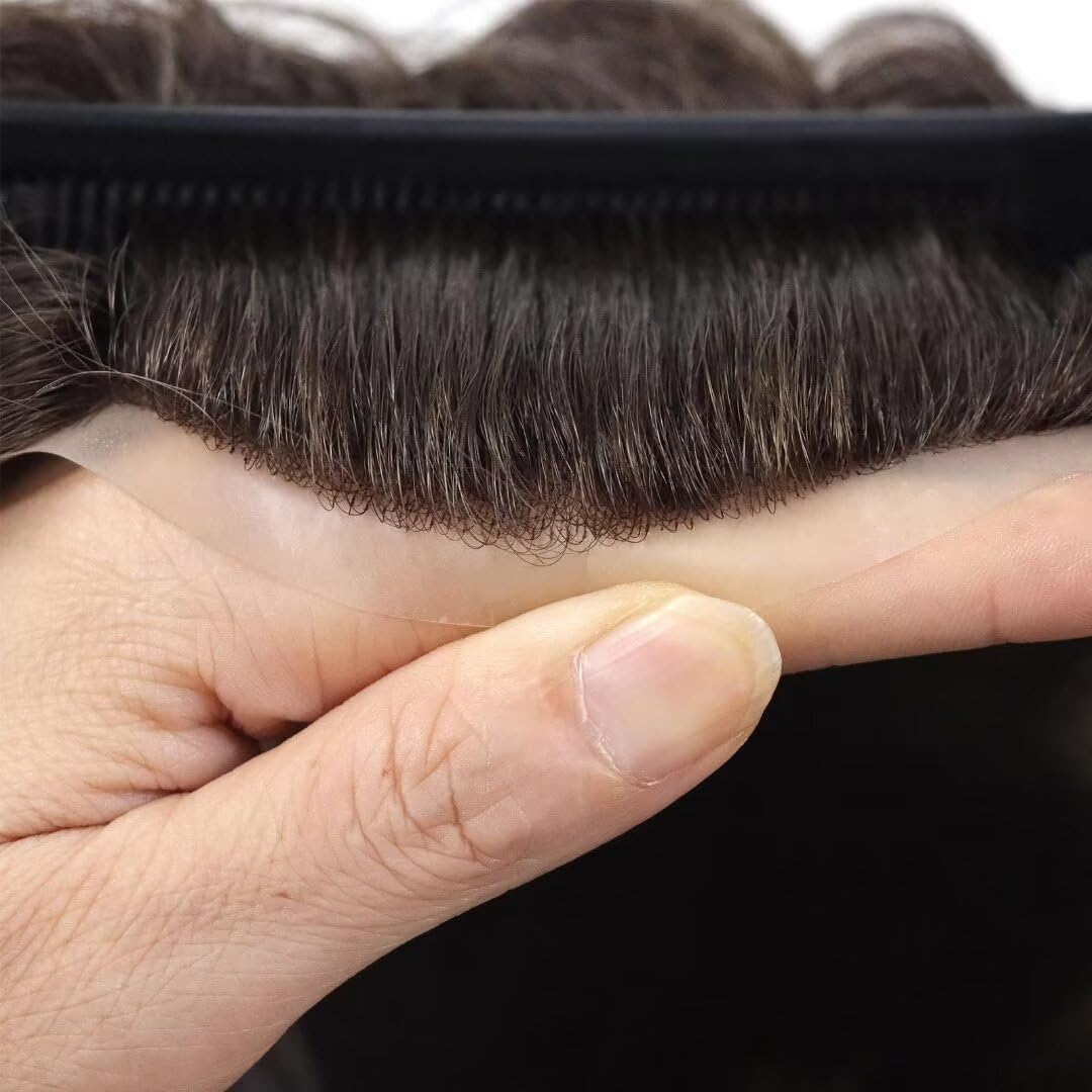 HAPPY&CC Sistemas de reemplazo de cabello para hombre, tupé para hombres, cabello humano real, encaje suizo con poliuretano alrededor de Australia,