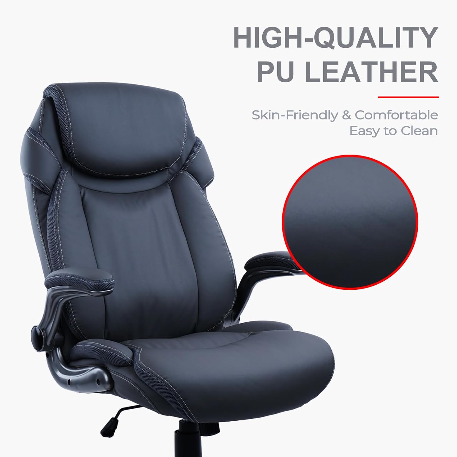 CLATINA Silla ergonómica de oficina con respaldo alto de piel sintética, brazos abatibles, reposacabezas grueso, soporte lumbar, giratorio, silla de