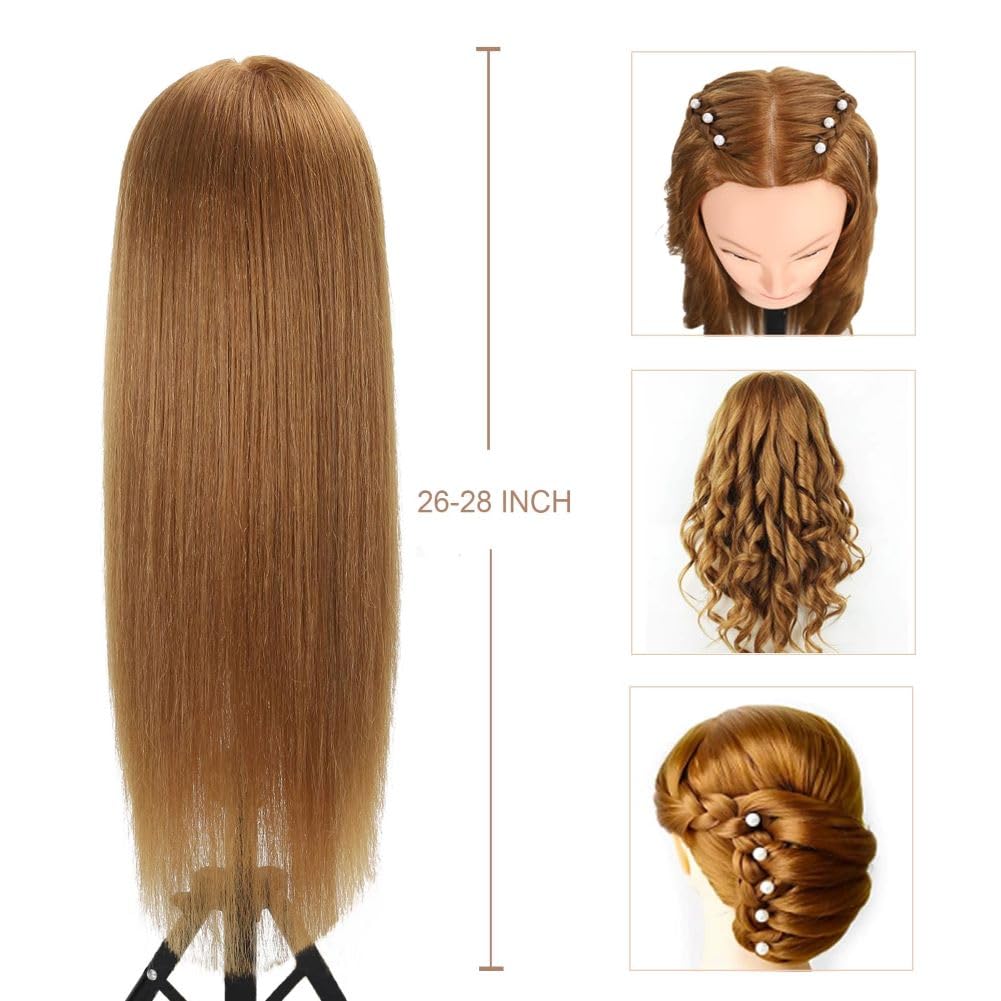 Opini Cabeza de maniquí con cabello, 80% cabello humano lacio, 26-28 pulgadas, cabeza de muñeca con cabello, cabeza de maniquí de cosmetología,