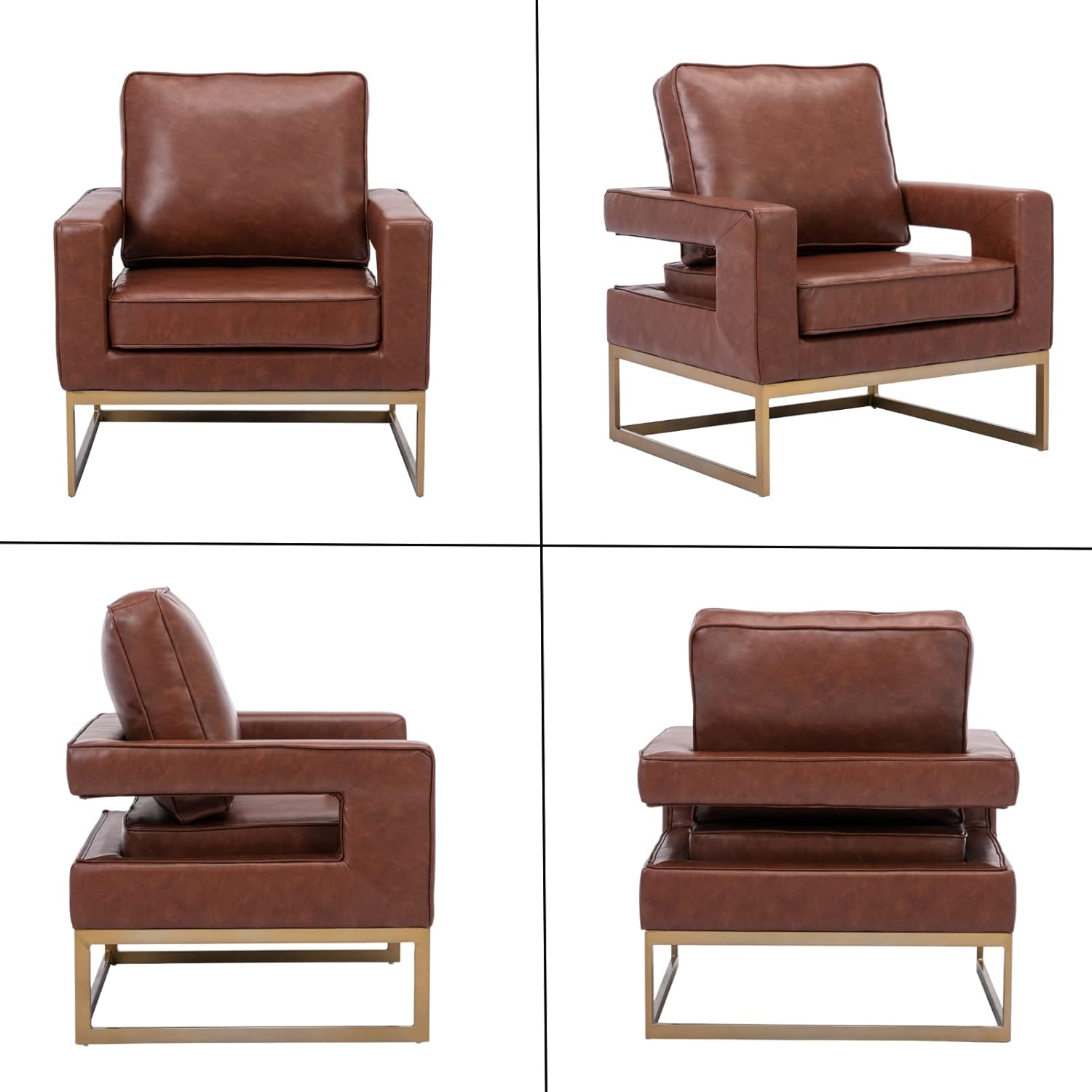 HEAH-YO Silla decorativa moderna con reposabrazos, silla individual de piel sintética sintética con patas de metal dorado, cómodas sillas modernas
