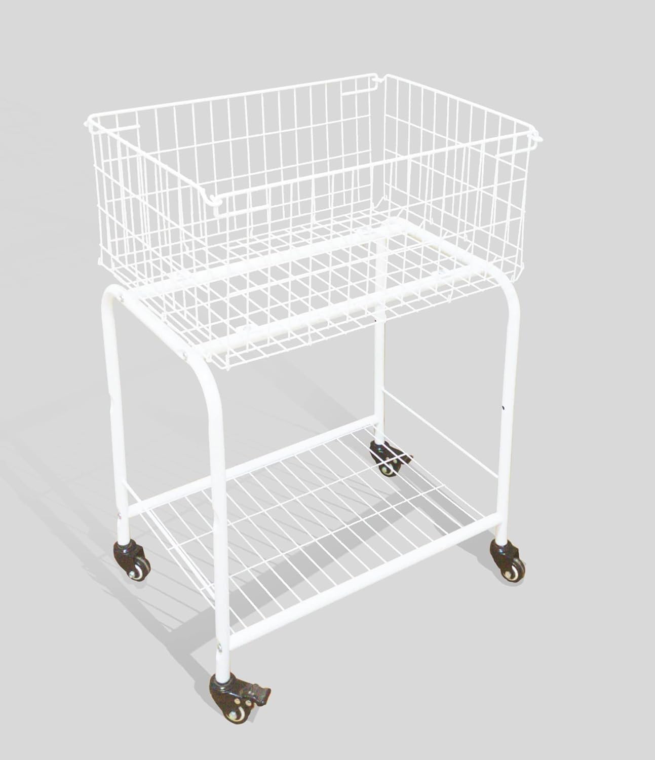 Cesta para almacenamiento de prendas, fácil de mover con ruedas tiene freno, cesta de lavandería, color blanco, cesta rodante