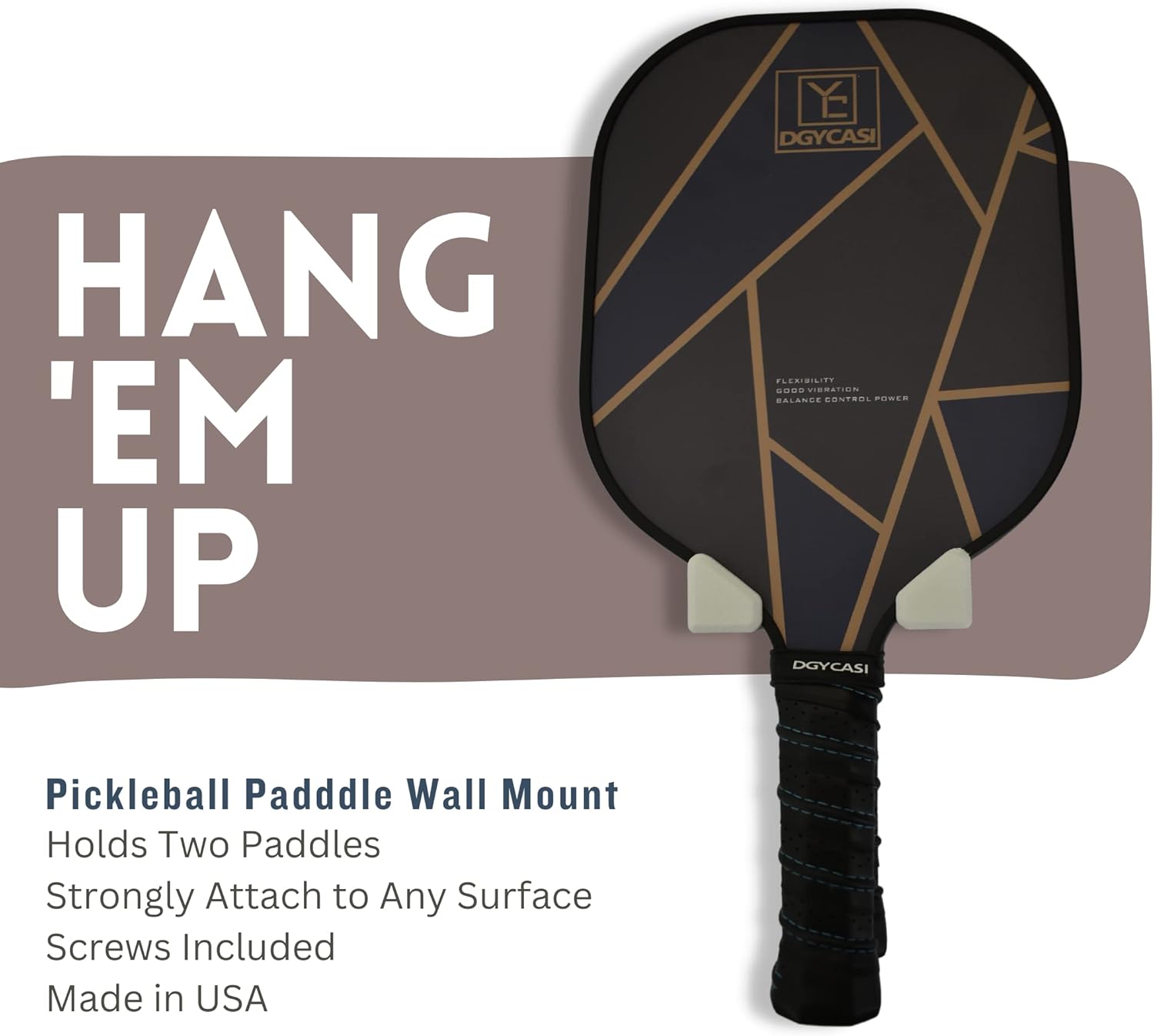 Soporte de pared de paleta de pickleball  Capacidad para dos raquetas  Accesorio para juegos de paletas de pickleball  Fabricado en Estados Unidos