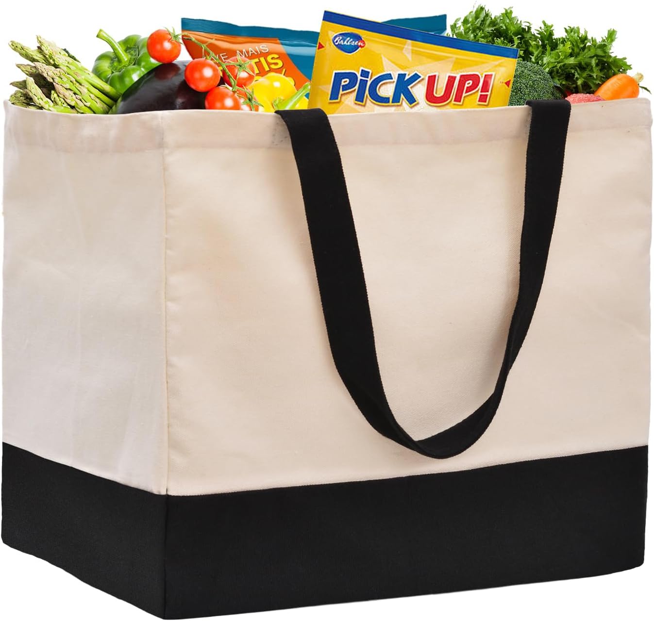 Bolsas de lona reutilizables para comestibles, resistentes, de 8.3 galones, plegable, grande, de lona con asas, capacidad para 60 libras, bolsas de