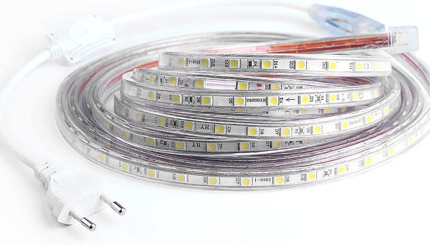 Rosvola Tira de luces LED, enchufe UE 220 V 16.4 pies, tira de luz LED regulable, tira de luz ambiental flexible para sala de estar, espejo Vantiy,