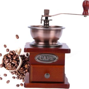 Molinillo de café manual antiguo, molinillo de grano de café vintage de mano con rebabas cónicas de madera, molinillo de café de 4 x 4 pulgadas, Molinillo de café manual antiguo, molinillo de grano de café vintage de mano con rebabas cónicas de madera, molinillo de café de 4 x 4 pulgadas,