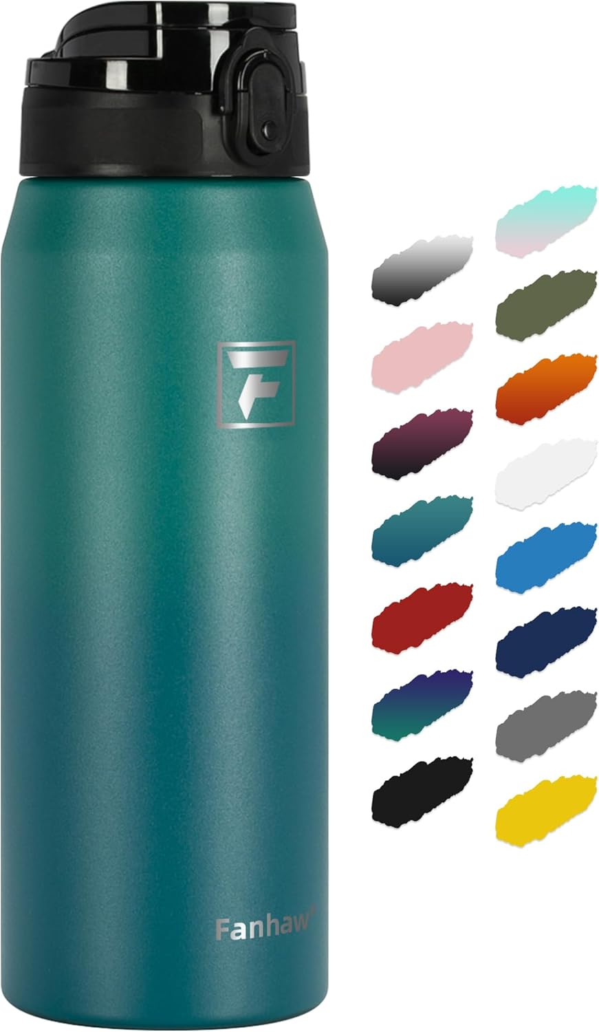 Fanhaw Botella de agua de acero inoxidable aislada de 24 onzas con tapa para beber, a prueba de fugas y sudor, con tapa antipolvo (verde azul)