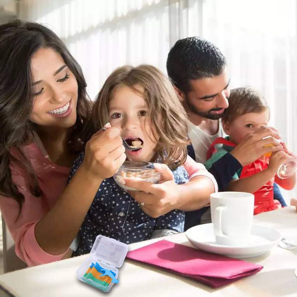 FAMILIFE Púas de hilo dental, 120 púas de hilo dental para niños sin flúor, púas de dientes con 4 estuches prácticos de viaje, ayuda a combatir la