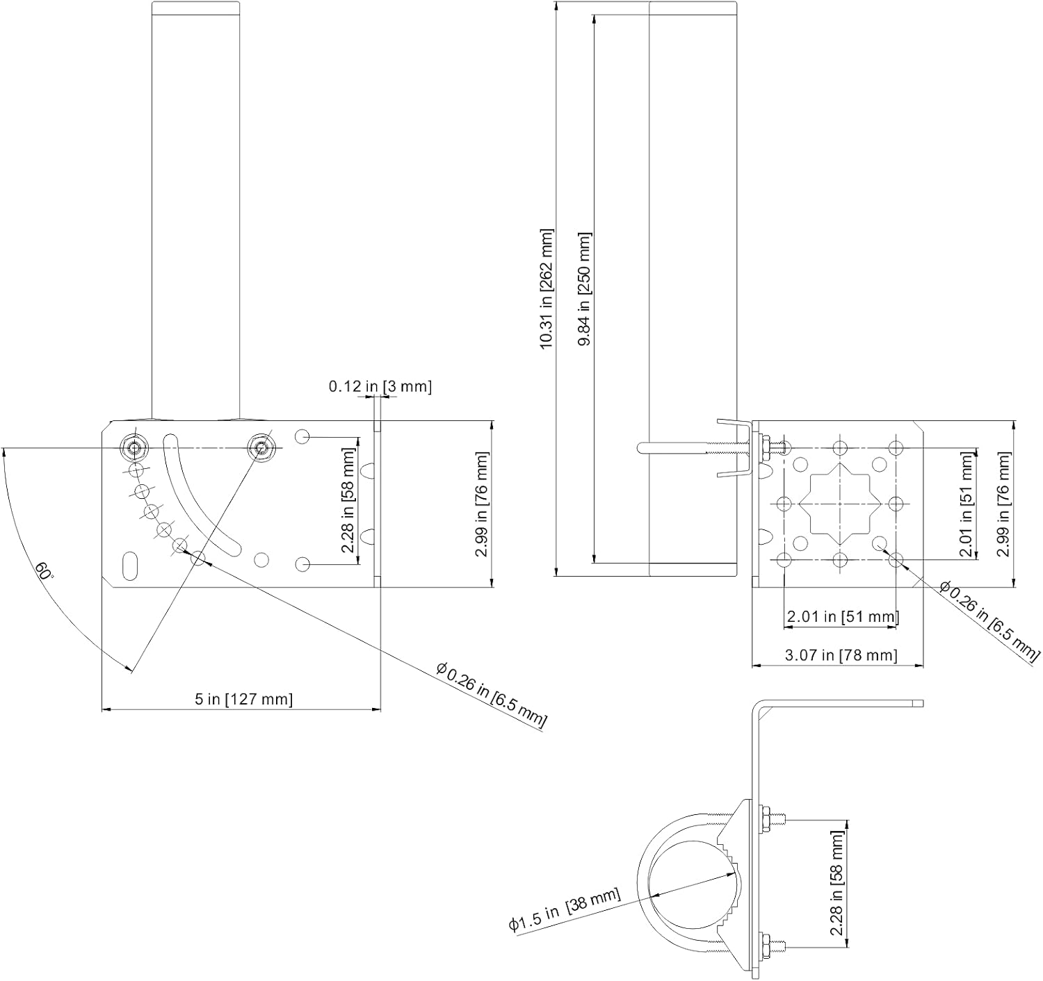 Soporte de poste de montaje de antena de 1.5 pulgadas de diámetro a la pared para antena exterior estación meteorológica de 10 pulgadas de longitud