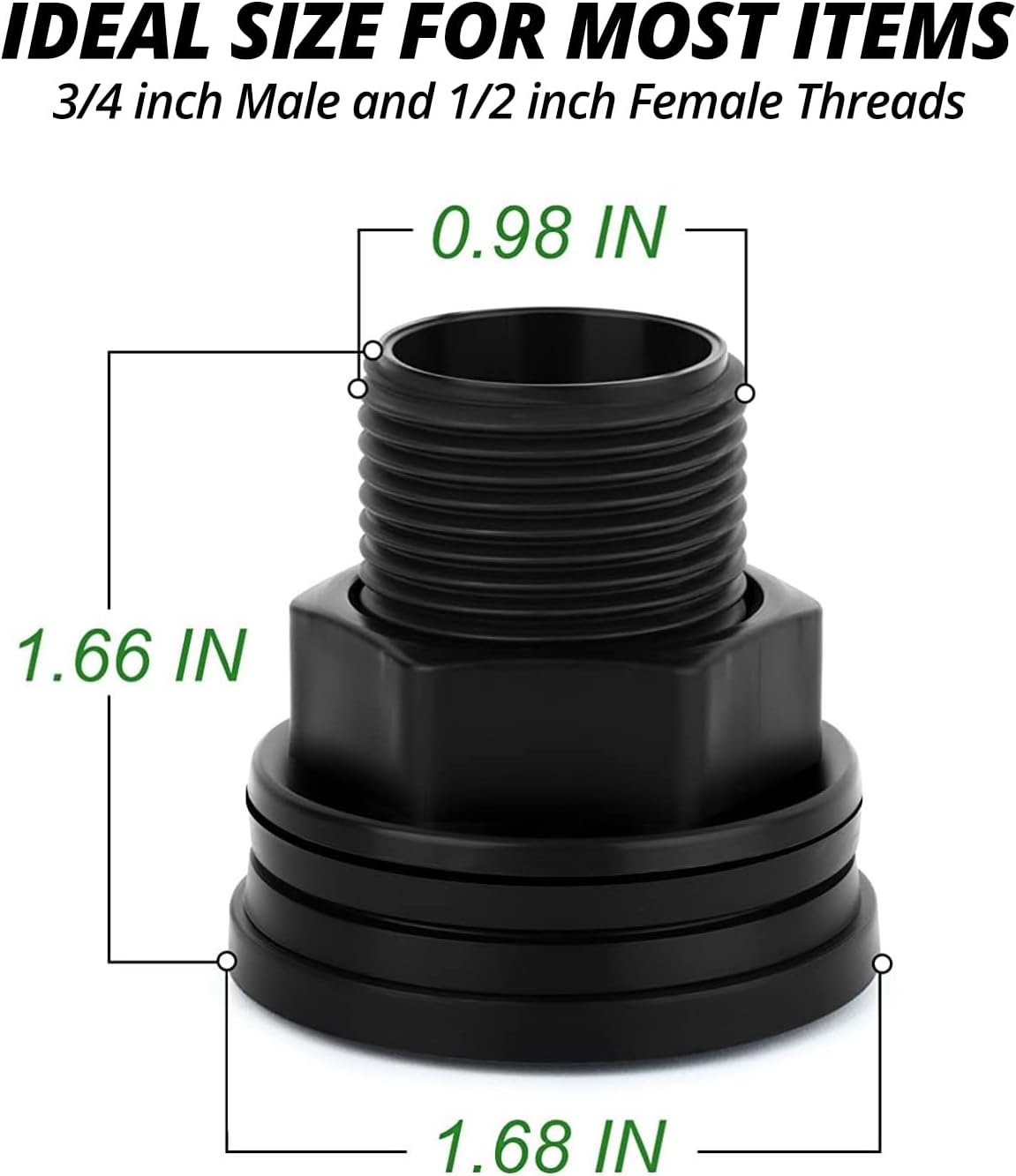 Conectores de montaje de mamparo de PVC  2 piezas, 34 pulgadas macho 12 pulgada hembra  tanque de agua, barril de lluvia, kit de fontanería de