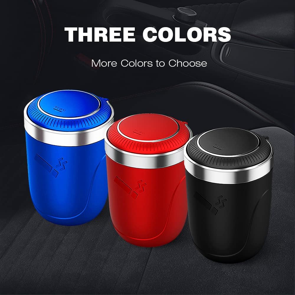 Cenicero de automóvil con tapa, cenicero portátil para automóvil, mini cubo de basura para automóvil, bandeja de cenizas desmontable de acero